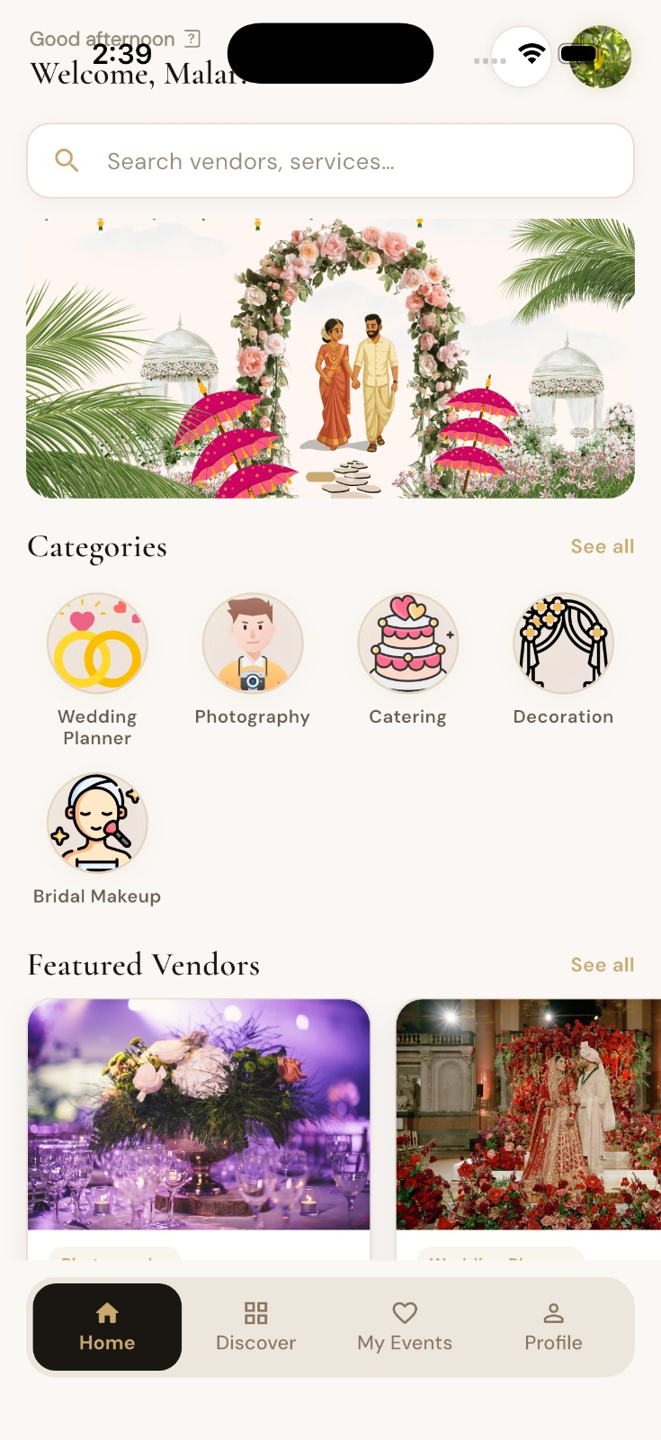 Pick & Plan customer home screen